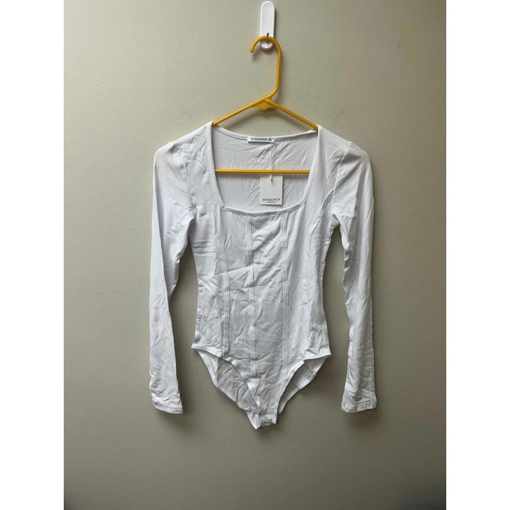 Mangopop White Square Neckline Body Suit (XS)